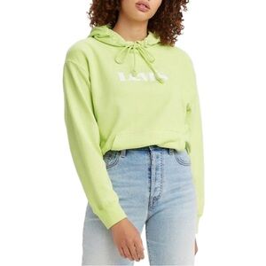 Levi's Graphic Hooded Sweatshirt Neon Yellow Green Hoodie Cotton Small Sweater
